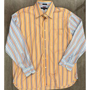 VTG Tommy Hilfiger Mens Shirt XL 80s 2 Ply Flamboyant Bold Stripe Orange Purple